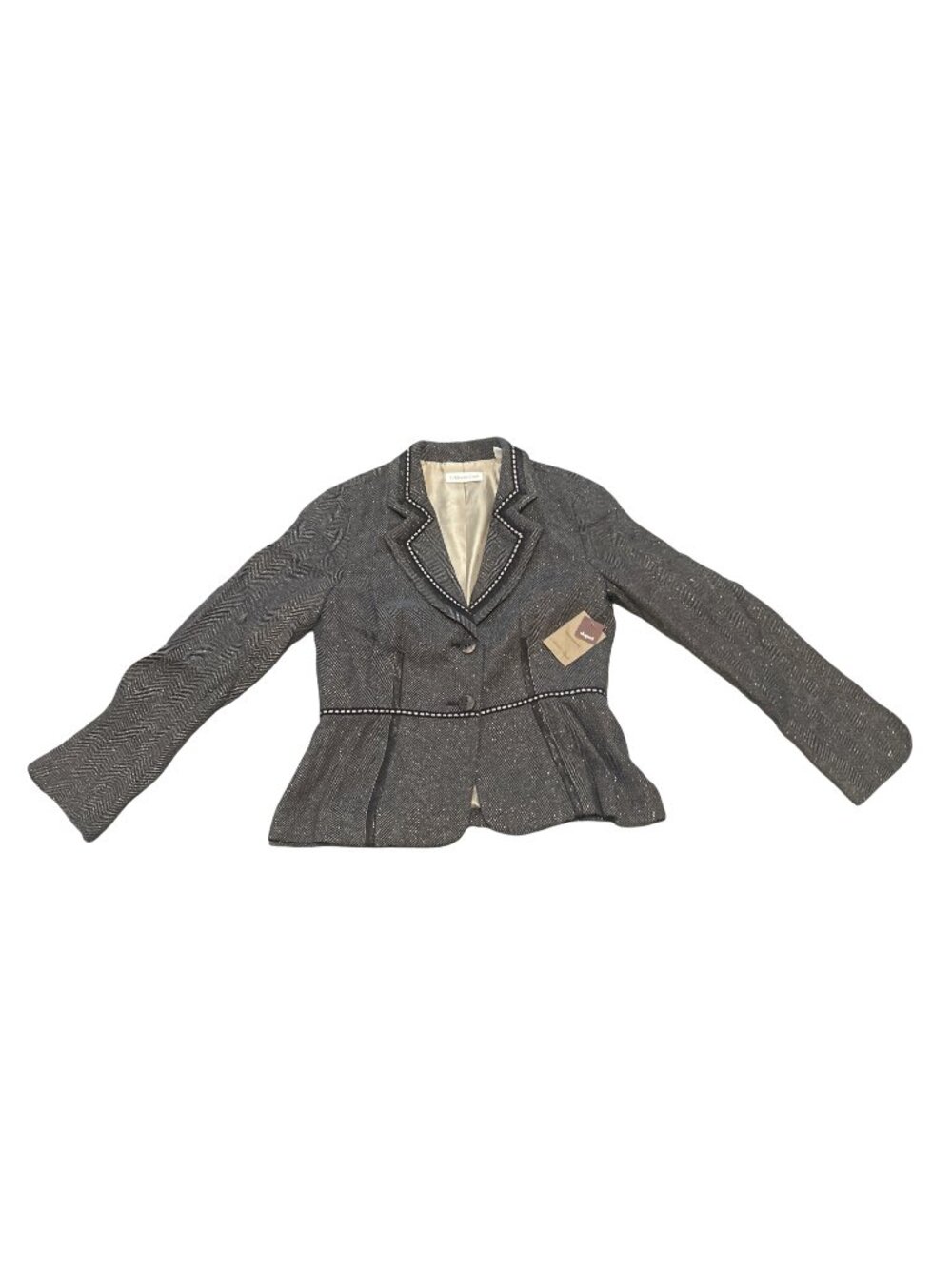 VTG Coldwater Creek Womens Size 6 Gray Herringbone Stitch Trim Blazer Jacket
